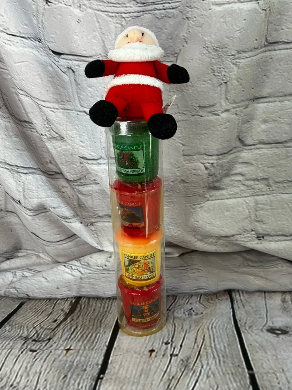 5/$20 4 PC Vtg Yankee Candle Assorted Christmas Votive Candle Set Santa Plush
